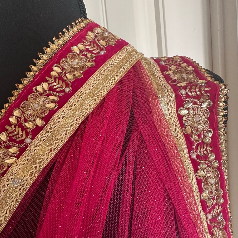 Hot pink fancy Pakistani Indian dupatta scarf